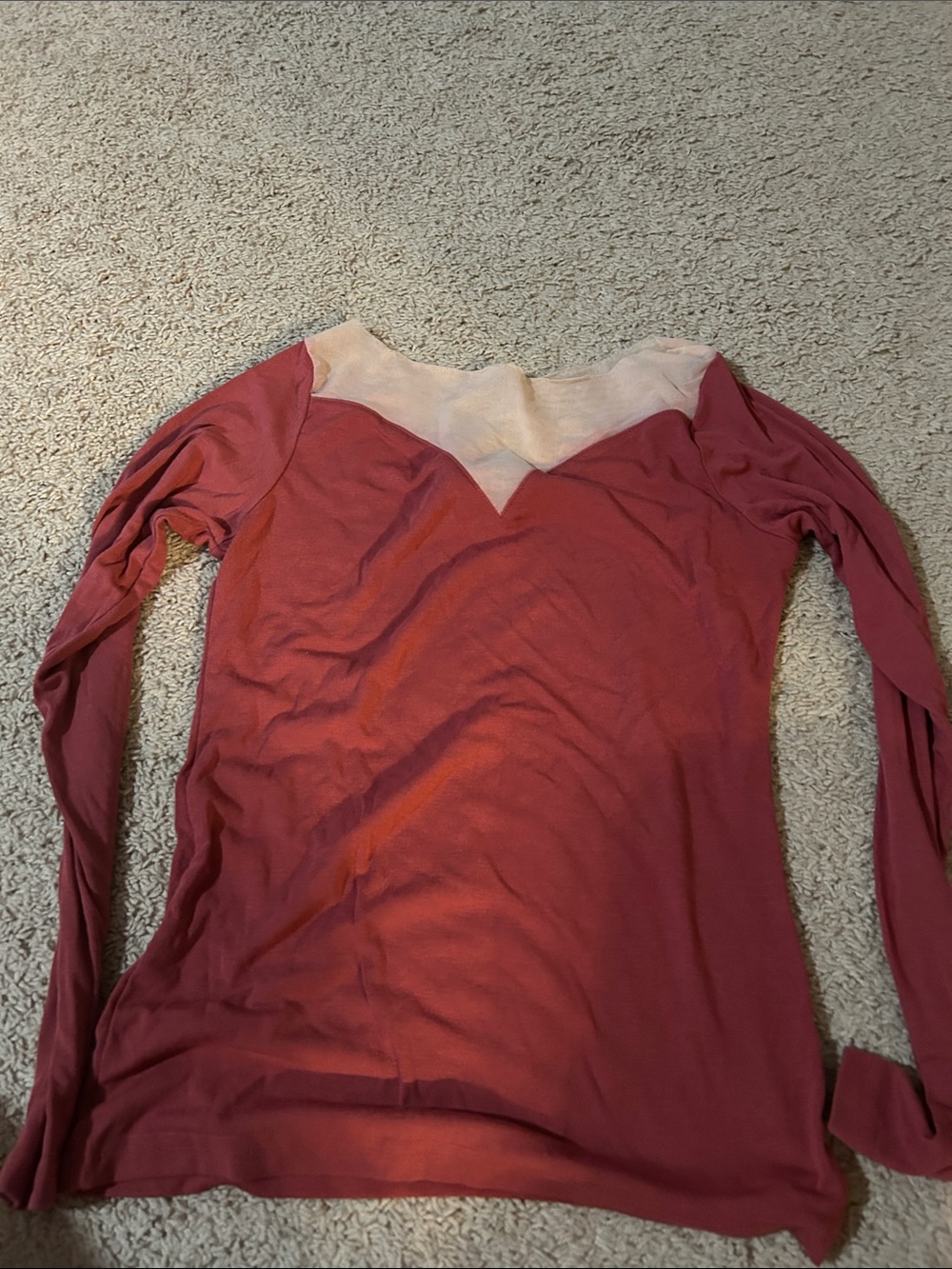 Long Sleeve Two-Tone Scoop Yoke Top - Dusty Rose & Cream